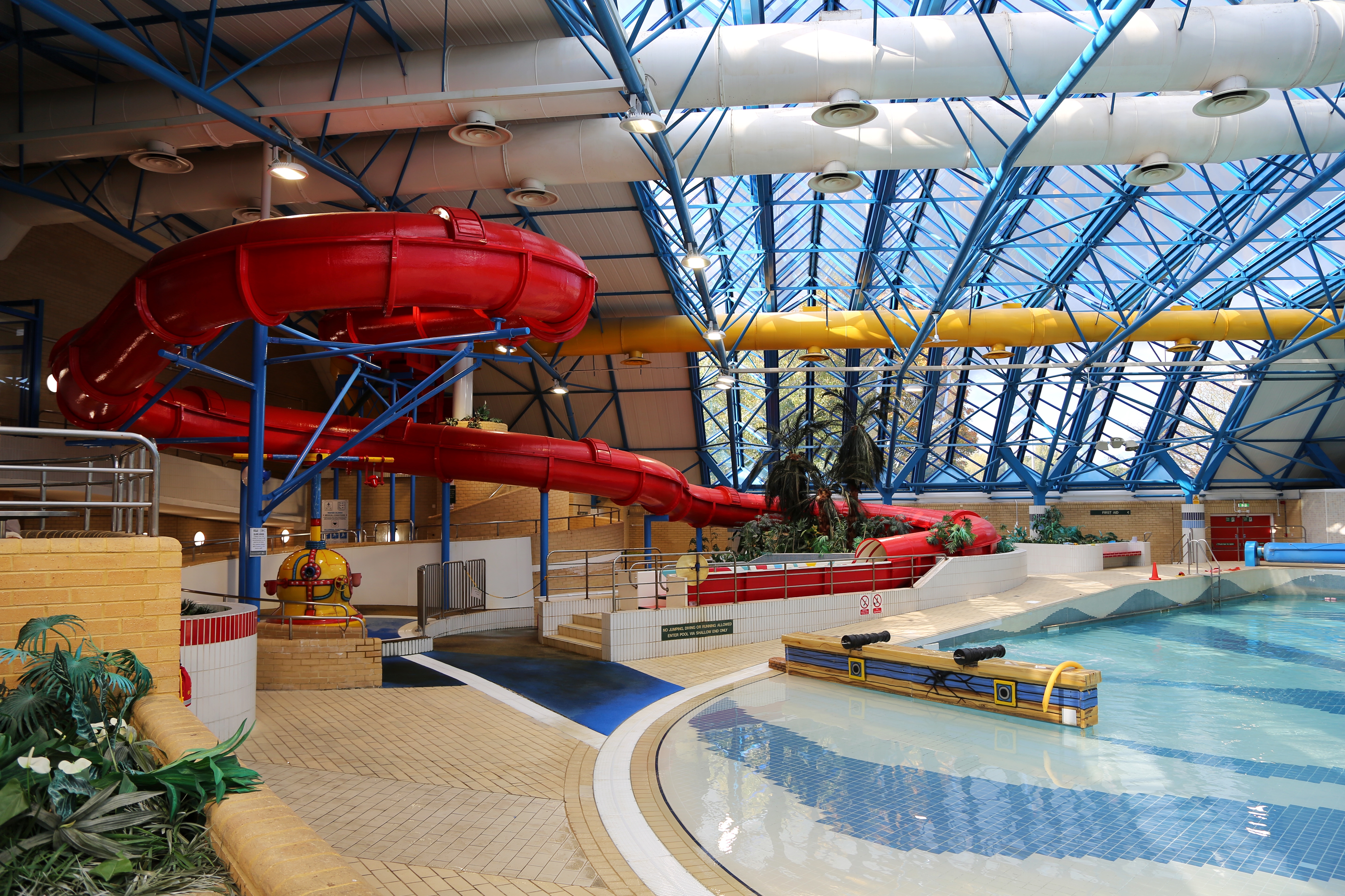 Red water slide at Woodford Leisure Centre.