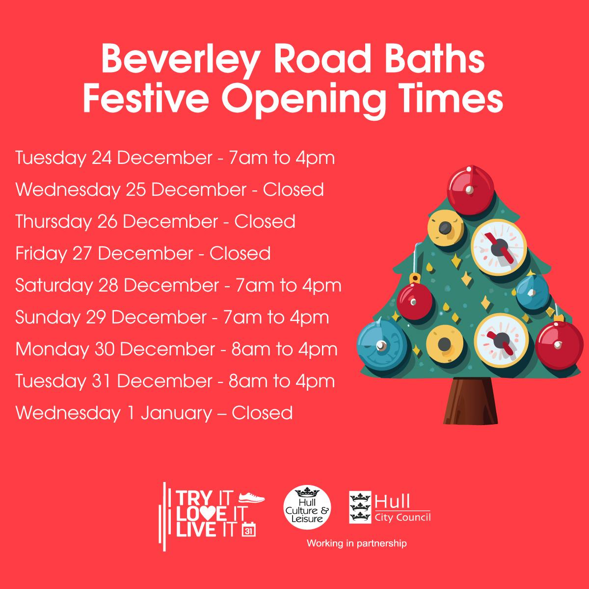 Image of the Festive opening times at Beverley Road Baths