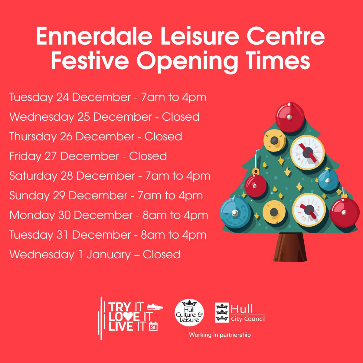 Image of christmas opening times at Ennerdale Leisure Centre