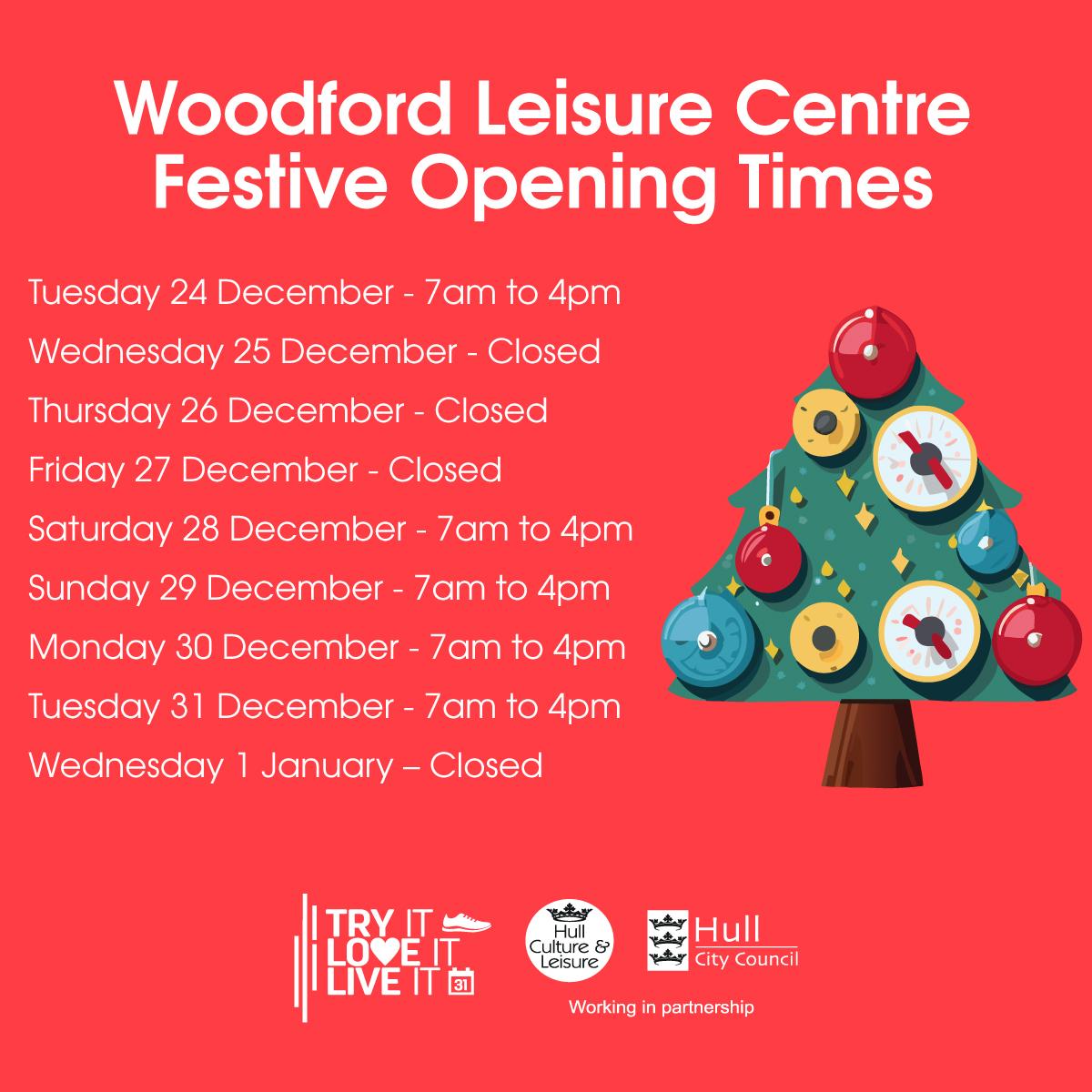 Image of Woodford Leisure Centre's Christmas opening times.